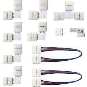 MYPLUS 5050 4Pin LED Strip Lights Connector Kit, Strip to Strip Solderless Connector, 2X LED Strip Jumper, 6X L Shape Connectors, 2X Gapless Connectors, 1 T Shapte Connector