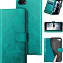 DuckSky for iPhone 7/8/SE 2020/SE 2022 Genuine Leather Wallet caseRFID Blocking3 Credit Card HolderReal LeatherFlip Folio Book Phone case Protective Cover Women Men for apple 7/8 case Blue Green