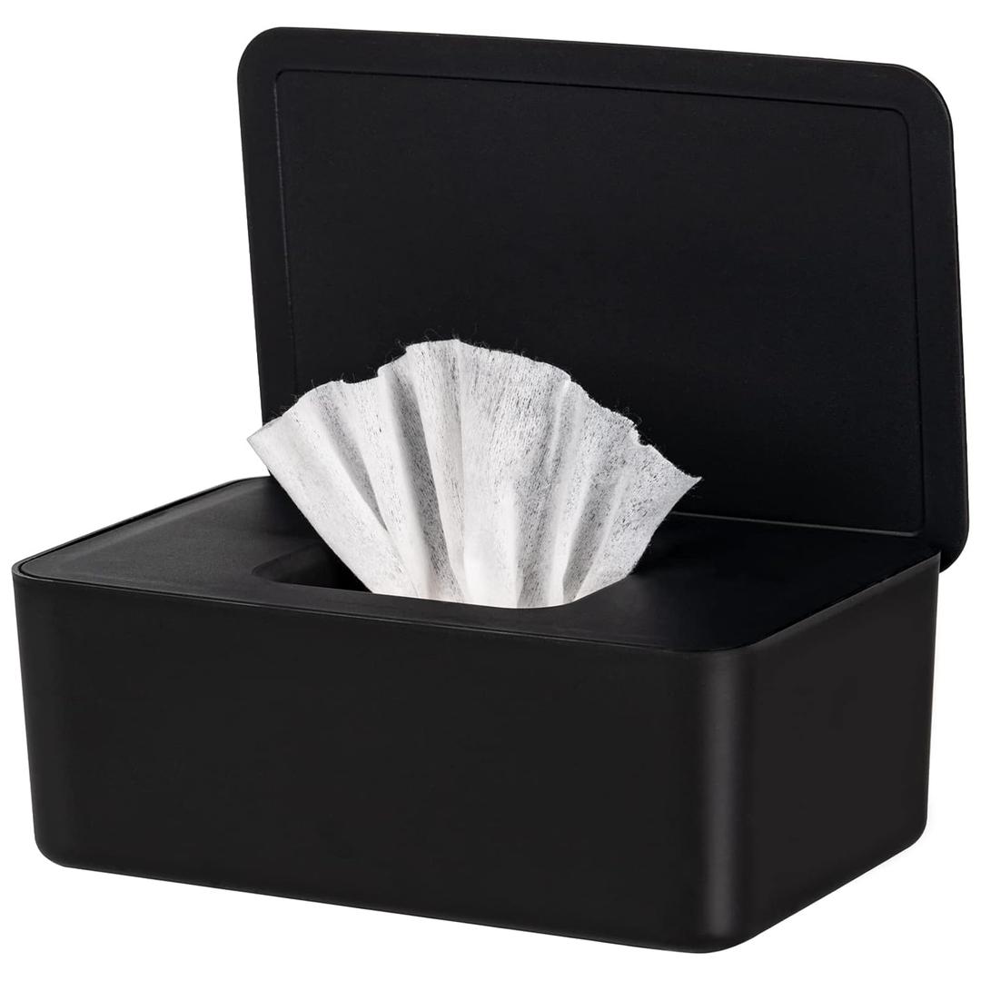 Baby Wipes Dispenser, Wipe Holder for Baby & Adult,Keeps Wet Tissue Fresh, Non-Slip Wipes Case, Flushable Wipe Container with Sealing Design Lid (Black)