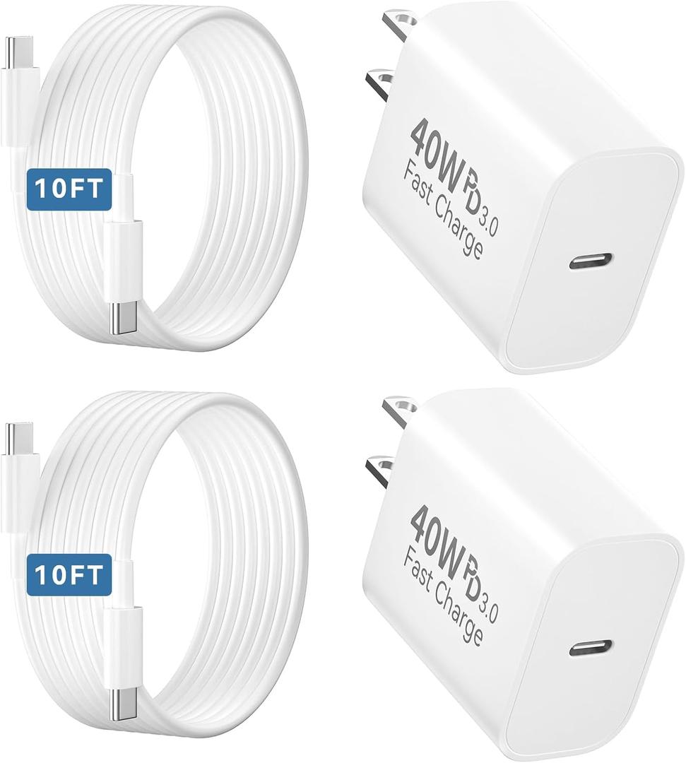40W USB C Fast Phone Charger, iPhone USB C Type C Charges with 10 FT USB C Cable Fast Charging Cord for iPhone 17 Pro Max/17 Pro/Air/17/16/16Pro/16ProMax/Plus/15/S24/S25 (White)