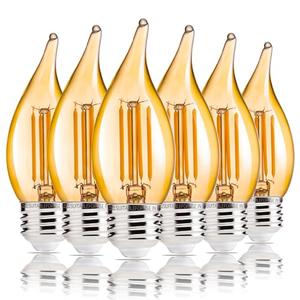 ALAMPEVER LED Chandelier Light Bulbs 40 Watt, Dimmable CA11 Candelabra LED Light Bulb, E26 Led Bulbs 2200K Warm White, Amber Glass, 6 Pack, 330LM