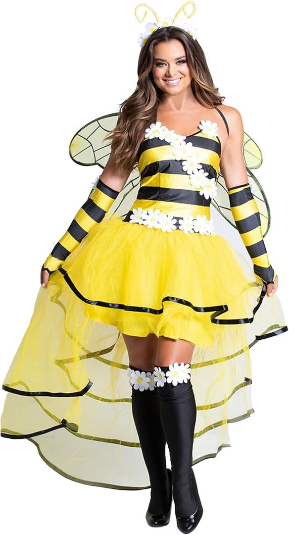 Bumble Bee Costume for Women Girl w Head Piece Funny Animal Fancy Dress Halloween Costumes Party Cosplay Dress (Bumble Bee Costume, XXL), XX-Large (Yellow, XXL)