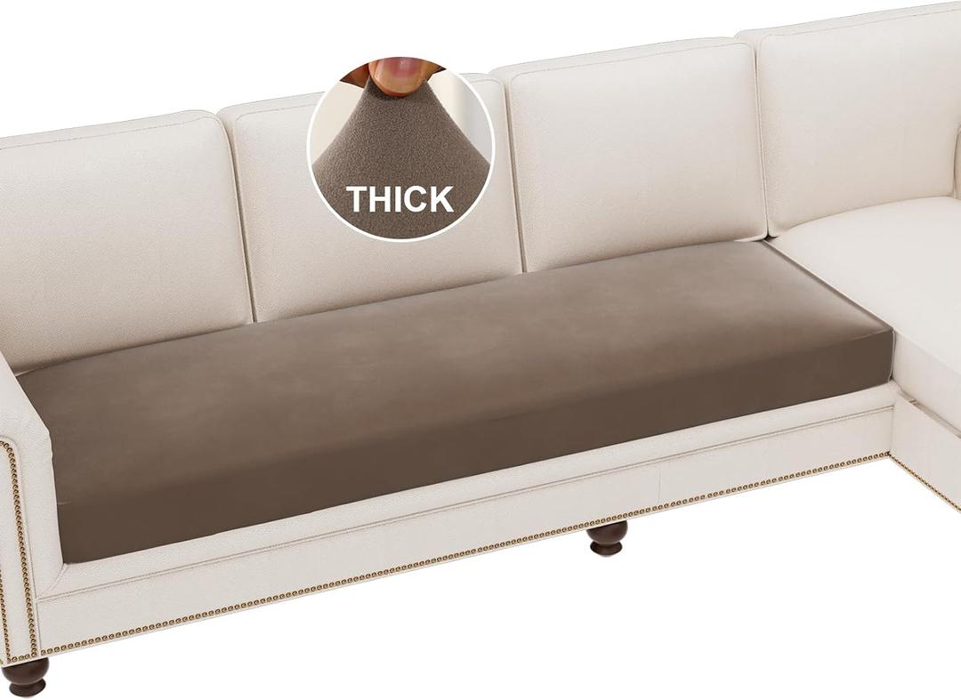 H.VERSAILTEX Fleece Couch Cushion Covers Stretch Couch Covers for 3 Cushion Couch Sofa Thick and Soft Cushion Covers Washable (3 Seater Cushion Cover, Taupe)