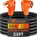 25FT 50 Amp RV Extension Cord Outdoor with Grip Handle,125/250V,12500W, 4 Prong, Heavy Duty 6/3+8/1 Gauge STW, NEMA 14-50P to 14-50R with Cord Organizer, UL&ETL Listed