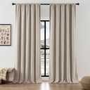 Joydeco Faux Linen Curtains 96 Inch Length 2 Panel Set, Light Filtering Curtains for Bedroom, 52 Inche Wide Living Room Drapes with Rod Pockets (52x96 inch, Linen)