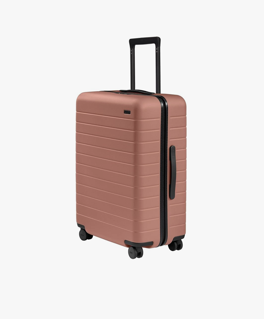 Away Medium Checked Luggage, Lightweight Hard Shell Suitcase with Spinner Wheels, Durable Rolling Luggage, TSA Lock, 26 Inch, Clay Pink