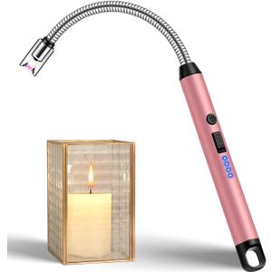 LcFun Candle Lighter with 360 Flexible Neck & Safety Lock, Windproof USB Rechargeable Electric Lighter Gift Sets, Flameless Arc Long Lighters Matches for Grill, BBQ, Camping, Fireplace, Stove (Rose Gold)