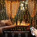 Battery Operated Curtain Lights,9.8ft9.8ft 300 LED Curtain Lights with Remote Timer 8 Modes, Waterproof Hanging Fairy Lights for Outdoor Indoor Wedding Christmas Decor (Warm White)