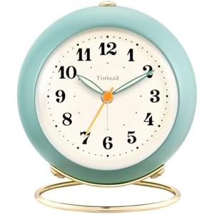 Tinload Analog Alarm Clock, Retro Simple Design Small Desk Clock with Manual Light, Battery Operated, Snooze, for Kids,Bedroom,Travel,Kitchen,Bedside Desktop(Green)