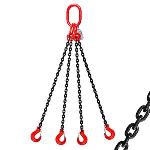 6 Ton Chain Sling 5/16 Inch x 5 Ft G80 Alloy Steel 4 Way Chain Slings Quadruple Leg Slings Lifting with 4 Safety Grab Hooks Lifting Slings Engine Chain Hoist Lifts