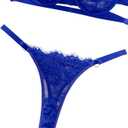 Lilosy Sexy Eyelash Underwire Floral Lace Sheer O Ring Linked Cutout Lingerie Set 2 Piece (Blue, L)