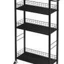 YBING Slim Storage Cart Kitchen Rolling Utility Cart on Wheels 4 Tier Mobile Narrow Cart with Wood and Metal Handle Slide Out Storage Shelving Unit Cart for Kitchen Living Room Small Places Black