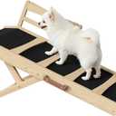 HOOBRO Dog Ramp for Bed, 15.7" Width Folding Pet Ramp with Guardrail and Non-Slip Mat, Dog Ramp for Couch, 4-Level Adjustable from 9.8" to 18.9", for Small Dogs, Natural and Black NB48PT03