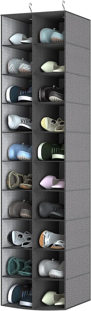 coastal rose Hanging Shoe Organizer for Closet, 20 Sections Hanging Closet Organizer and Storage Shelves, Space Saving Shoe Rack for Closet, Grey, 12''W12''Dx 50''H
