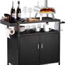 Outdoor Grill Cart with Storage Cabinet, Pizza Oven Stand Table with Wheels for Outside, Patio, Kitchen, Movable Outdoor Food Prep Table for Grill, BBQ