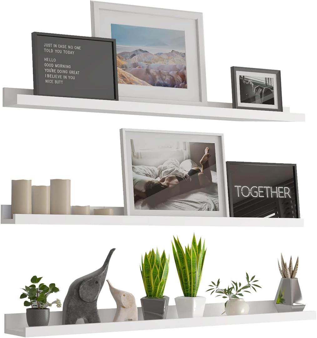 LAPTAIN 48 Inch Floating Shelves Wall Mounted Wall Shelves Set of 3,White Large Picture Ledge Shelf for Bedroom Living Room Bathroom Kitchen Nursery