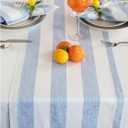 Solino Home Linen Table Runner 72 Inches Long - Cabana Stripe, 100% Pure Linen Sky Blue and White Table Runner 14 x 72 Inch for Dining, Dresser, Summer