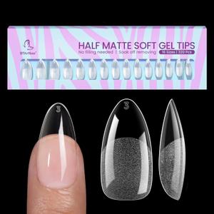 BTArtbox Half Matte Soft Gel Nail Tips - 320pcs Pre-Shaped Almond Nails, Full Cover Acrylic Fake Nails Medium, Clear Ultra Fit & Natural False Nails for Nail Extension, 16 Sizes