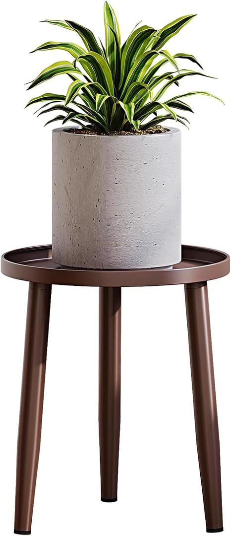 Adjustable Height Plant Stand with Tray, Metal Plant Holder for Indoor Outdoor, Mid Century Pot Stand for 11 Inch Pots, Capacity 11.02 lbs, Plant Table for Living Room 1 Pack Coffee