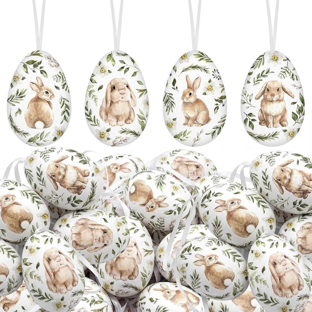 MiniInflat 16 Pcs Easter Eggs Decor 2.4in Plastic Easter Hanging Ornament Fake Chicken Bunny Chinoiserie Eggs Bowl and Vase Fillers Rustic Farmhouse Spring Decoration for Home Craft(Vintage Style)