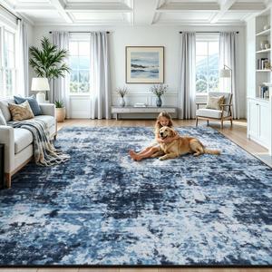 Lessymo Area Rug 9x12 Living Room, Washable Abstract Soft Carpet Navy Blue