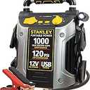 STANLEY J5C09 1000 Peak Amp Automotive Jump Starter, Portable Power – 2.1A/10W USB Port, 12V Outlet, 120 PSI Air Compressor for Tires, Bikes & Sports Equipment