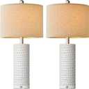 PORTRES 24" Modern Ceramic 3-Way Dimmable Touch Table Lamp Set of 2 for Bedroom White Farmhouse Bedside Lamps with USB A+C Charging Ports for Living Room Nightstand Lamp End Table Lamps