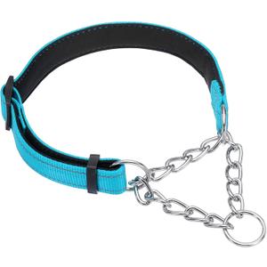 Dog Chain Collars, Adjustable No Pull Dog Training Reflective Collar with Steel Chain, (M-20 Inch, Light Blue), Intended for Small/Medium/Large Pets/Training/Walking