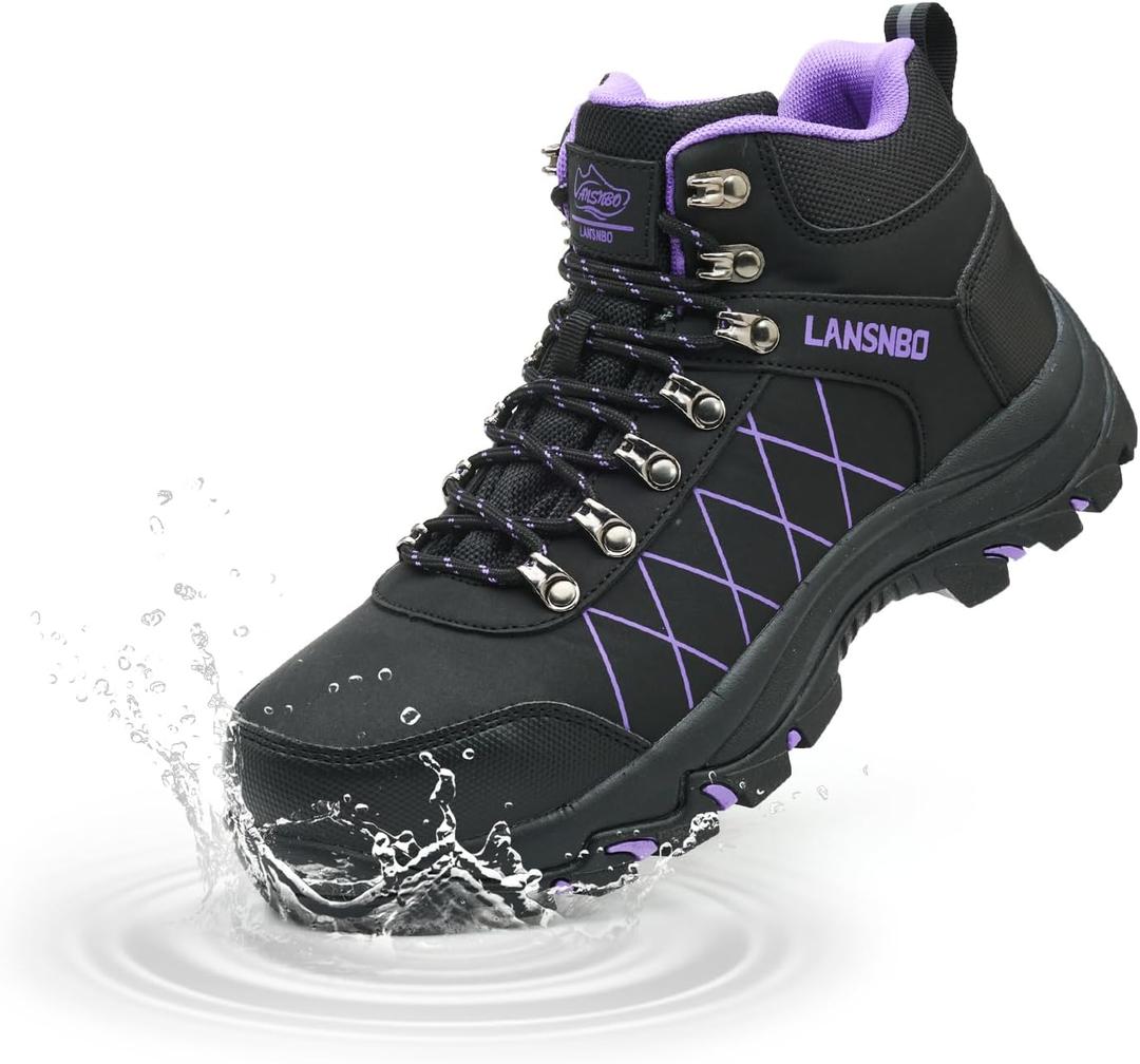 Waterproof Steel Toe Boots for Women Wide Width Non Slip Work Shoes Lightweight Slip Resistant Safety Toe Sneakers Indestructible Construction Composite Toe Footwear (Black, Purple, 11)
