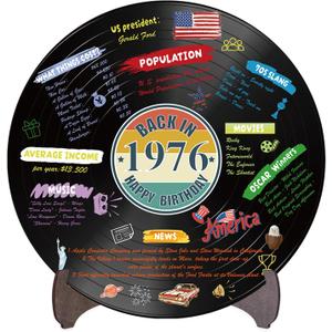Holkcog Vinyl Record 50th Birthday Decoration, Happy 1976 Birthday Party Poster Sign With Stand, Vintage 50 Year Old Party Supplies for Men& Women, 50th Anniversary Class Reunion Gifts, 11"L x 11"W