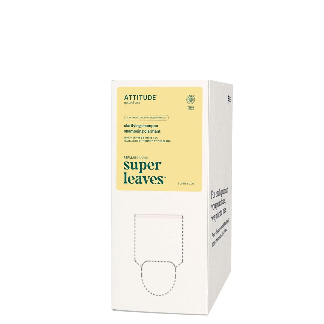 ATTITUDE Clarifying Hair Shampoo, Plant- and Mineral-Based, EWG Verified Vegan and Cruelty-free, Lemon Leaves and White Tea, Bulk Refill, 67.6 Fl Oz