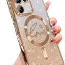 ZONRW for Samsung Galaxy S23 Ultra Case Magnetic,for Women Girl Soft Cute Luxury Love Heart Plating Bling Gradient Glitter Phone Case Compatible with MagSafe Clear Shockproof Back Cover 6.8-Gold