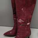 Knee High Boots Women Stiletto High Heel 3.3in, Side Zipper Pointed Toe Metal Buckle Tall Boots Dress Boots for Women, Comfortable Faux Leather Below the Knee Long Boots (8, Burgundy Crocodile)