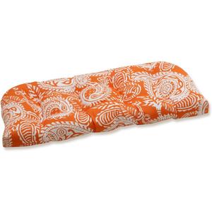Pillow Perfect Paisley Indoor/Outdoor Sofa Setee Swing Cushion, Tufted, Weather, and Fade Resistant, 19" x 44", Orange/Ivory Addie