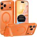 TORRAS Strong Magnetic & Seamless Stand for iPhone 17 Pro Case, Fit for MagSafe, Militray Grade Protection, Built-in Kickstand, Camera Control, Translucent Slim 17 Pro Cover Ostand, Neon Orange