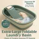 12 Gallon Extra Large Washboard Basin for Hand Washing Clothes, Collapsible Laundry Tub with Built-in Washboard, Dual Drain Design, Foldable Utility Basin for Apartment, RV & Camping