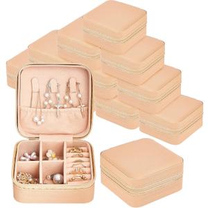 Taiyin 12 Pcs Travel Jewelry Case Box Bridesmaid Gifts Bulk Travel Jewelry Cases Boxes Small Jewels Organizers Mini Accessories Ornaments Storage for Women Girls Wedding Gifts (Beige)