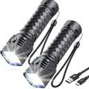 WdtPro Metal LED Flahlights High Lumens, 2 Pack 2000mAh Rechargeable Flashlights, Waterproof, 2000LM Bright Flash Light for Camping Hiking Outdoor Home Emergency Camping Essentials Gear