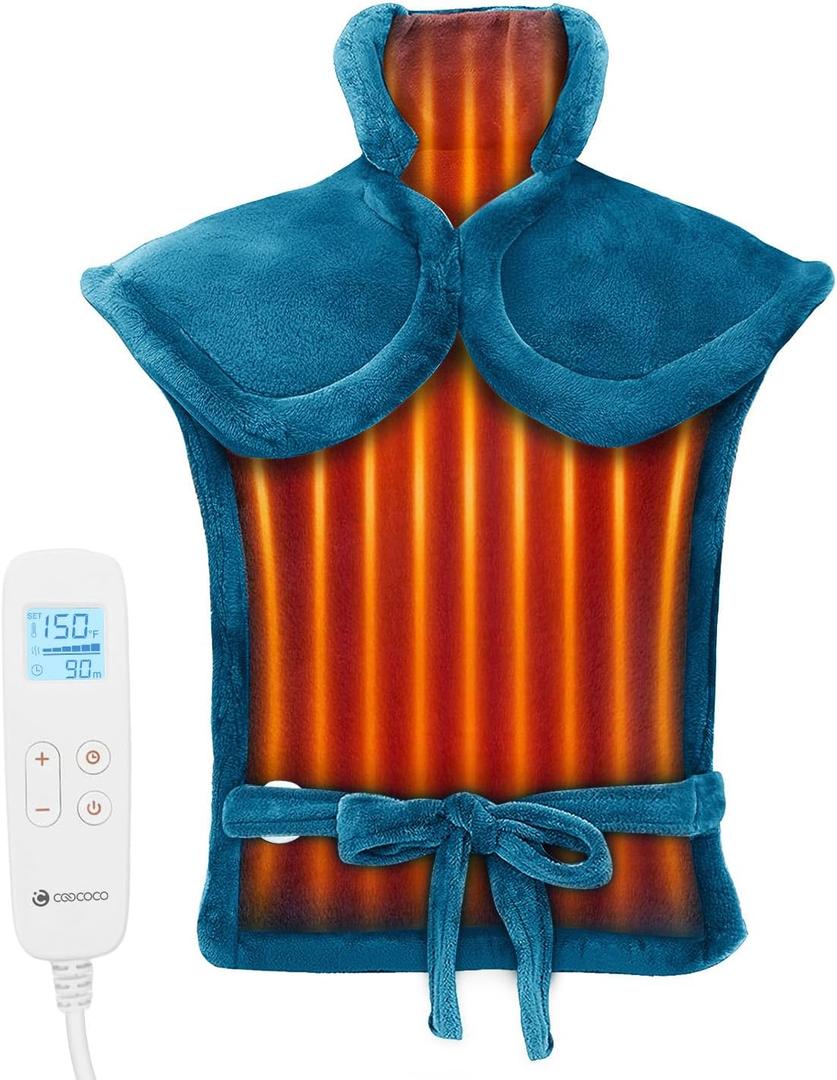 FSA Eligible Items Only List, CooCoCo Heating Pad for Back Pain Relief, HSA Store Eligible Large Heat Pad, Electric Wearable Blanket for Neck Shoulders, ETL Certified, Gifts for Men Women Dad Mom (24''*33'', Blue)