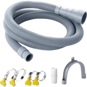Elyfree Washing Machine Drain Hose, 3.2 ft Flexible Washer Drain Hose Extension, Universal Dishwasher Hose Extension Kits Corrugated Washer Hoses W/ 1 Hose 4 Clamps 1 U-Bend Holder