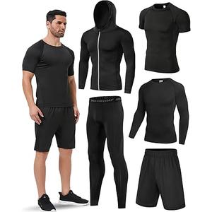 5Pcs Men Compression Workout Set,Compression Pants Shirt Top Long Sleeve Jacket for Gym,Men Athletic Baselayer Sets L
