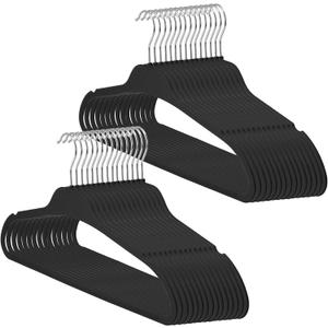Non-Slip Rubber Coated Hangers, 30 Pack Plastic Clothes Hangers with 360 Swivel Hook 17.7 Inches Slim Space Saving Hangers for Adult Clothes Shirts Dresses Pants, Black
