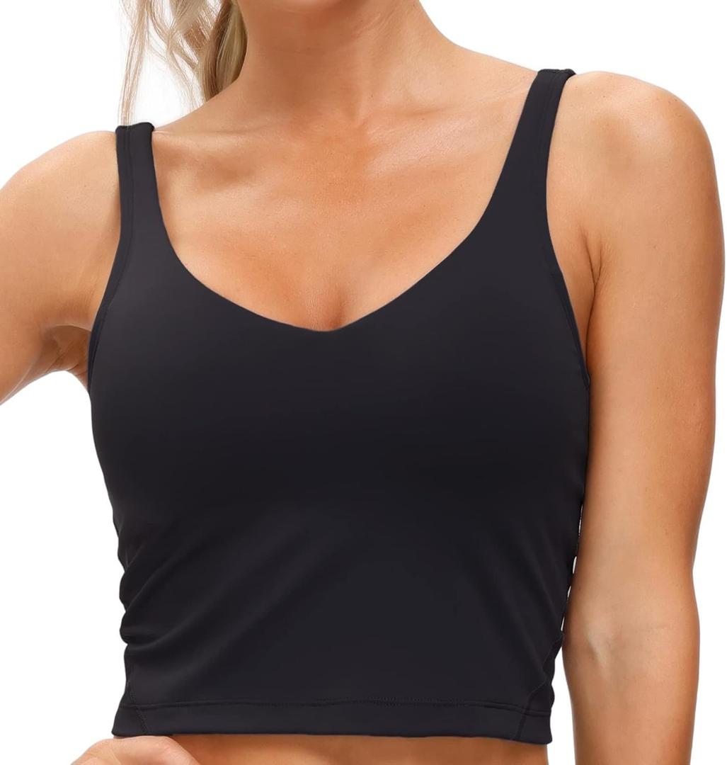 THE GYM PEOPLE Womens' Sports Bra Longline Wirefree Padded with Medium Support (Black, XL)