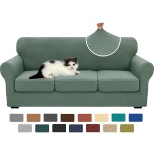XINEAGE New 4 Pieces Couch Covers for 3 Cushion Couch Super Stretch Thick Soft Sofa Cover Anti Slip Sofa Slipcover Dogs Cats Furniture Protector (Pea Green, 71"-91")