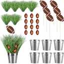 Soulchen 6 Set Football Party Table Decorations Kit Includes 6 Iron Bucket 12 Mini Rugby 90 Artificial Grass 6 Flags Centerpiece for Birthday Sport Themed Party Desk Supplies Rugby Favors(Football)