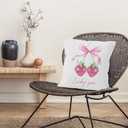 Pink Strawberry Throw Pillow Covers 18x18, Coquette Pink Bow Cherry Strawberry Lucky You Decorative Pillow Covers for Girly Bedroom Dorm, Preppy Room Decor Accent Pillows Cover Pillowcases
