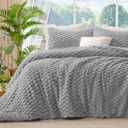 BEDELITE Fluffy King Size Comforter Set - Light Grey Fleece Soft Comforter for King Size Bed, Luxury Warm Bedding Set for Winter, Fuzzy Bed Set 3 Pieces (1 Comforter, 2 Pillowcases)