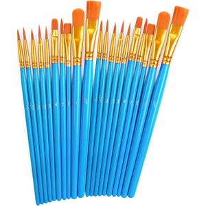 Paint Brushes Kids for Acrylics Painting, Flat Nylon Hair Paint Brush Bulk Handle Oil Watercolors Painting Brushes for Students, Children and Adult, Blue, 20 PCS
