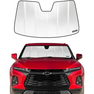 Windshield Sun Shade for Chevrolet Blazer 2019-2025. Reflective Aluminum Film Front Window Sunshade - BLAZBLOCK (Classic Shiny Silver)