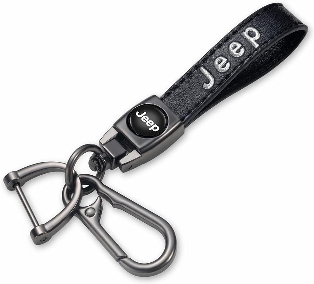 Genuine Leather Car Key Chain Compatible with Jeep Keychain Key ring Accessories for Man and Woman Black